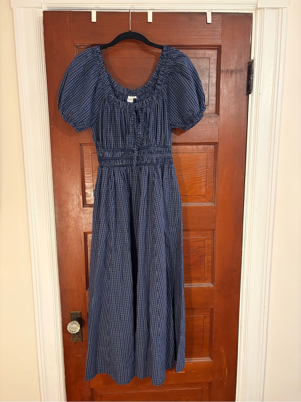 GAP Blue Plaid Puff-Sleeve Dress